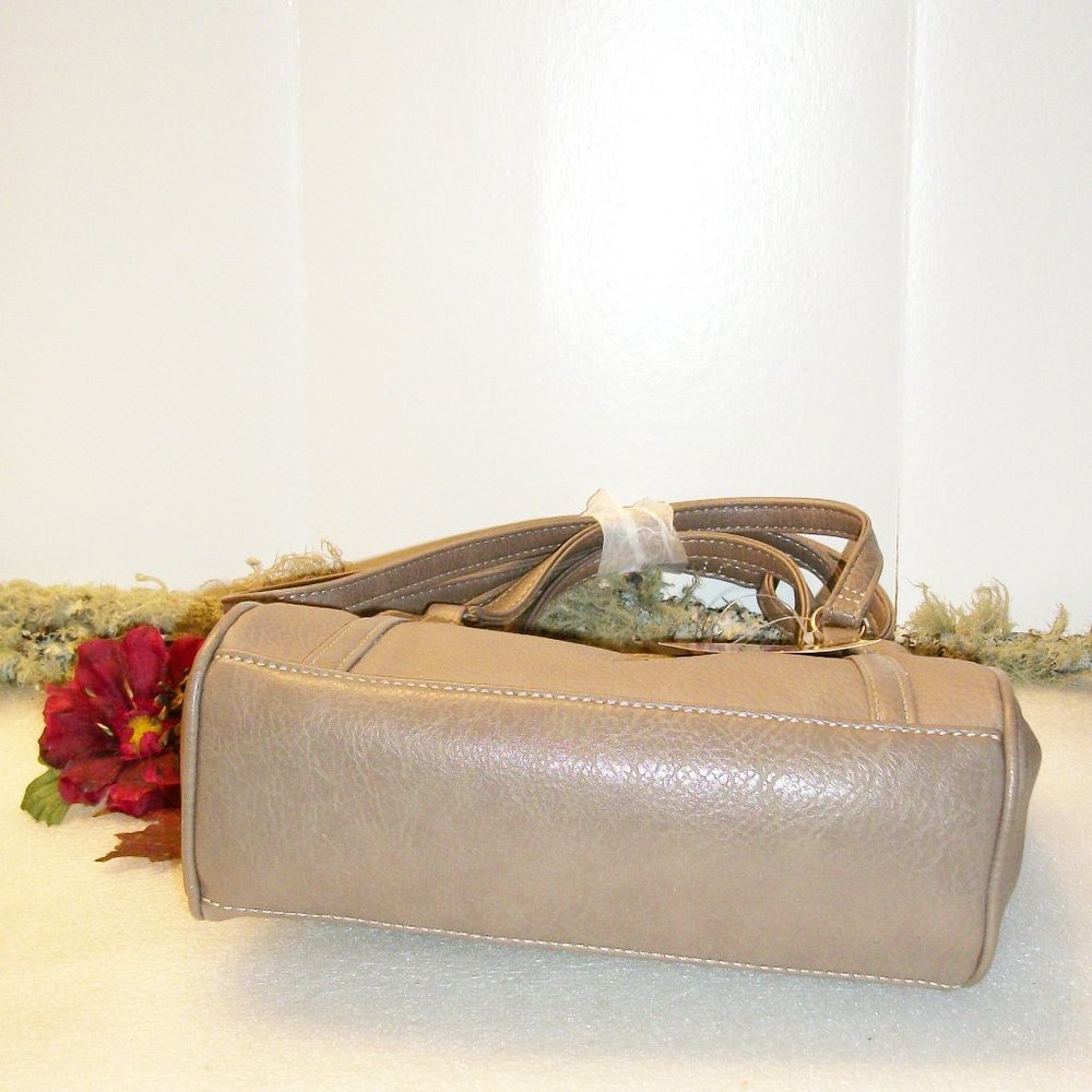 KOLTOV "Sarah" Taupe Faux Leather Satchel NWT 9.5"L x 7"H x 3"D Crossbody Strap - Picture 7 of 14
